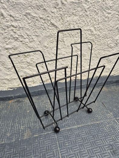 Atomic MidCentury Vintage retro black metal 1950s magazine rack