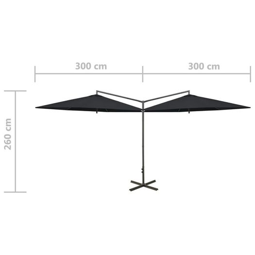 Double Parasol with Steel Pole Black 600 cm