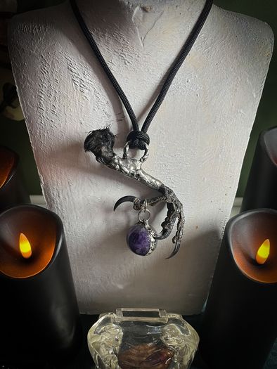 Raven Claw Soldered with Chevron Dream Amethyst Crystal Oddity Talisman Witchy Spiritual Shaman