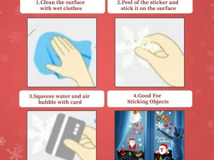Christmas Window Stickers Reusable 275 Pcs Double Sided Window Cling 9 Sheets Santa Claus Balloon Snowman Reindeer Snowflake for Christmas Decorations (FREE POSTAGE)