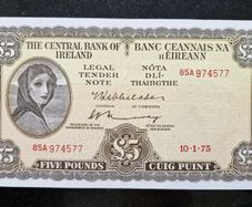 Ireland 1975 Lady Lavery 5 Pound  Banknote