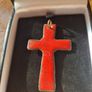 Vintage Red Glaze Ceramic Cross Pendant Image 3