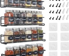 Spice Rack Wall Mounted 4 Pack Spice Rack for Inside Cupboard Adhesive Spice Organiser Kitchen Cupboard Organiser