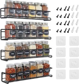 Spice Rack Wall Mounted 4 Pack Spice Rack for Inside Cupboard Adhesive Spice Organiser Kitchen Cupboard Organiser