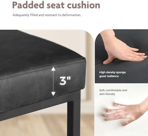 24 Bar Stools Set of 2 Breakfast Chair Pu Leather Kitchen Stools with Backs Bar Stool with Footrest for Kitchen Counter Sturdy Metal Steel Frame, Black