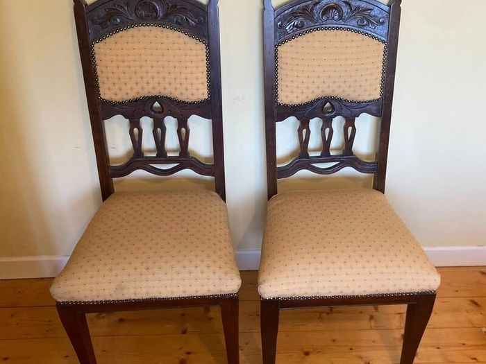 Vintage Solid Wood Chairs, Matching Pair (High Back)