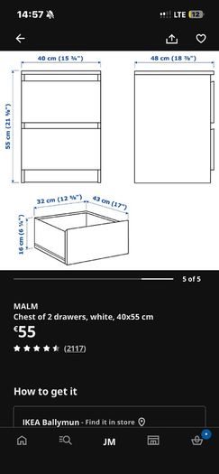 Ikea malm bed side locker 2 available