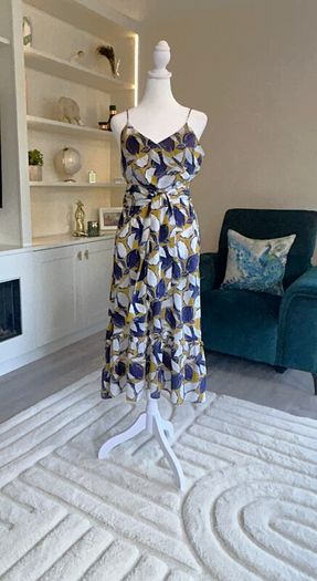 Whistles Ladies Dress in Navy, Yellow, and White with Thin Straps Size: UK 10 / EU 38