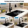Black Kitchen Sink 50 x 45cm Stainless Steel Sink Bowl with Pull Down Tap Kitchen Sinks Single Bowl with Drainer Basket Soap Dispenser, Deep Bowl for UK Kitchens, Top/Flush/Undermount Sink Image 5