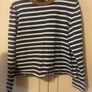 COS Navy and Cream Stripe Long Sleeve Top with Green/brown Trim - Size L Image 2