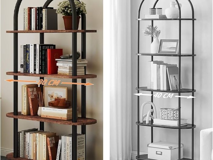 4-Tier Arched Bookshelf, Bookcase with Metal Frame and Wooden Shelves, 165.5cm Tall Floor Standing Book Shelf, Storage Shelves for Living Room, Study, Office, 80x30x165.5cm(Rustic Brown)