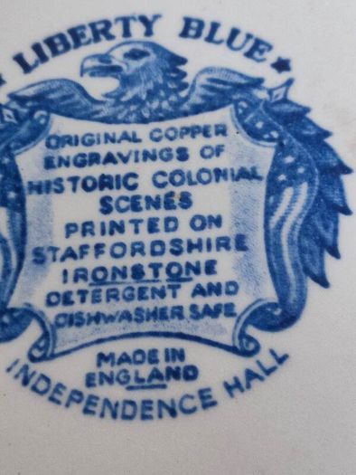 Liberty Blue Plate Independence Hall Staffordshire Ironstone Blue White Historic