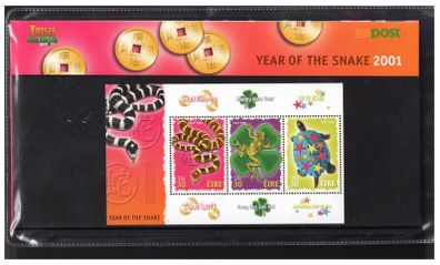 2001 Ireland year of the Snake Miniature Sheet Stamp Miniature Sheet Presentation Pack
