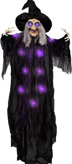 72 Inch Hanging Animated Talking Witch Decoration with Light-up Eyes and sound activation function for Halloween Haunted House Prop