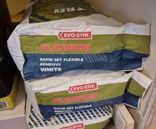 3 bags of Evo-Stik Platinum Rapid-Set Flexible Tile Adhesive White 20kg.