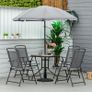 6 Piece Patio Dining Set with Umbrella, 4 Folding Dining Chairs & Round Tempered Glass Table for Garden, Backyard and Poolside, Grey Image 9