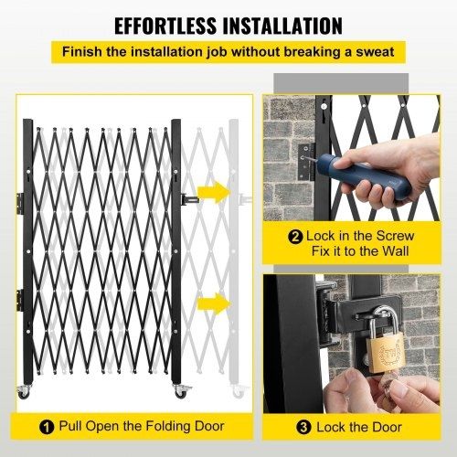 Single Folding Security Gate, 131.00 x 187.96 cm Folding Door Gate, Steel Accordion Security Gate, Flexible Expanding Security Gate