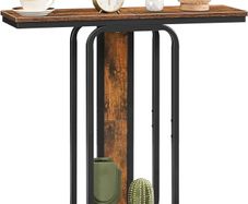 Console Table for Hallway Slim, Narrow Hallway Table, 2-Tier Industrial Sofa Table with Geometric-Styled Structure, for Living Room, Bedroom, Entryway, Foyer, Rustic Brown and Black