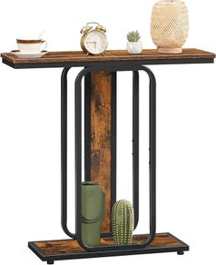 Console Table for Hallway Slim, Narrow Hallway Table, 2-Tier Industrial Sofa Table with Geometric-Styled Structure, for Living Room, Bedroom, Entryway, Foyer, Rustic Brown and Black