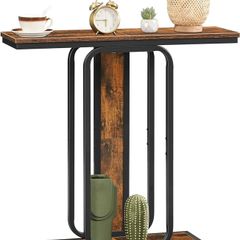 Console Table for Hallway Slim, Narrow Hallway Table, 2-Tier Industrial Sofa Table with Geometric-Styled Structure, for Living Room, Bedroom, Entryway, Foyer, Rustic Brown and Black