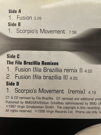 Sven Vath - Fusion / Scorpio's Movement - 2 x 12" Promo Single - Includes Fila Brazillia Mixes - 1998 Virgin Records