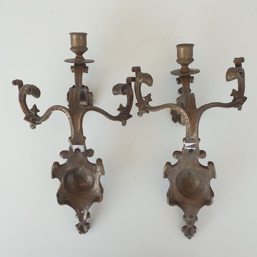 French pair brass wall sconces for candles vintage