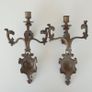 French pair brass wall sconces for candles vintage Image 2