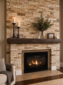 Rustic reclaimed-style wooden fire place beam