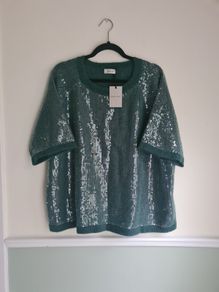 Womens Rd Williams Emerald Green Sequin Short Sleeve Jumper Sweater Size Uk 20-22  Eu 48-50 Brand New Bnwt