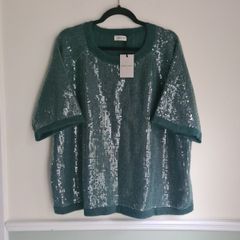 Womens Rd Williams Emerald Green Sequin Short Sleeve Jumper Sweater Size Uk 20-22  Eu 48-50 Brand New Bnwt