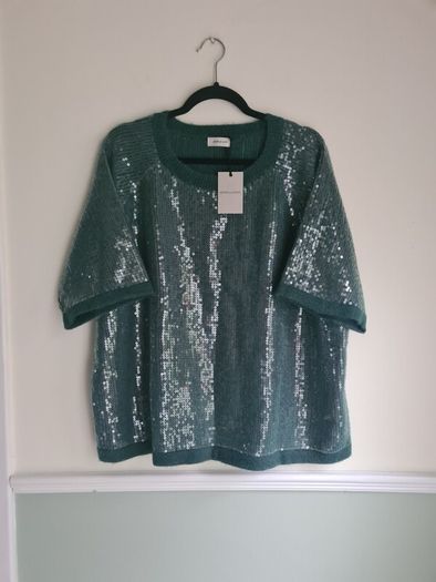 Womens Rd Williams Emerald Green Sequin Short Sleeve Jumper Sweater Size Uk 20-22  Eu 48-50 Brand New Bnwt