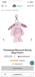 New JELLYCAT Thistlepop Blossom Bunny Bag Charm