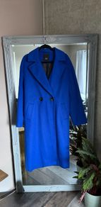 River Island Cobalt Blue Relaxed Fit Double Breasted Coat Size 12