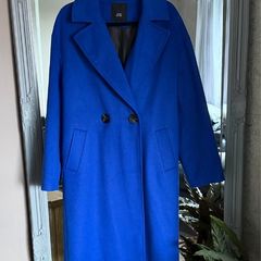 River Island Cobalt Blue Relaxed Fit Double Breasted Coat Size 12
