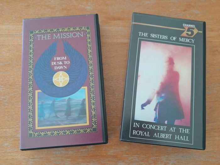 THE SISTERS OF MERCY and THE MISSION. Music VHS tapes/Cassettes. In Concert at The Albert Hall (live). From Disk To Dawn. Music video, 80s, Goth, collectable, memorabilia.
