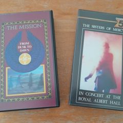 THE SISTERS OF MERCY and THE MISSION. Music VHS tapes/Cassettes. In Concert at The Albert Hall (live). From Disk To Dawn. Music video, 80s, Goth, collectable, memorabilia.