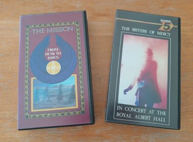 THE SISTERS OF MERCY and THE MISSION. Music VHS tapes/Cassettes. In Concert at The Albert Hall (live). From Disk To Dawn. Music video, 80s, Goth, collectable, memorabilia.