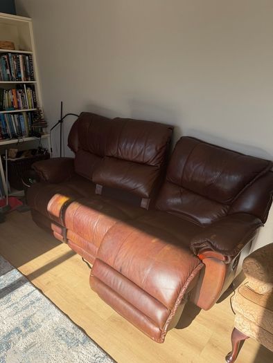 Electric Recliner Couch - Brown Leather