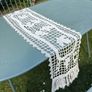 Vintage French Crochet Table Runner with fringe each end Image 4