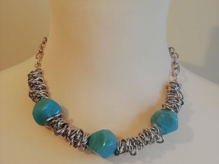 DesignSix London Grange Necklace New With Tags Turquoise Stones On Silver Tone Chain