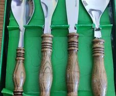 24pcsVintage German Rostfrei Wood Handle Cutlery MCM Stainless Steel 6 Place Settings