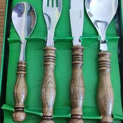 24pcsVintage German Rostfrei Wood Handle Cutlery MCM Stainless Steel 6 Place Settings