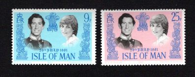 1981 Isle of Man Royal Wedding of Prince Charles and Lady Diana Spencer Commemorative Stamps Mint Never Hinged (MNH)
