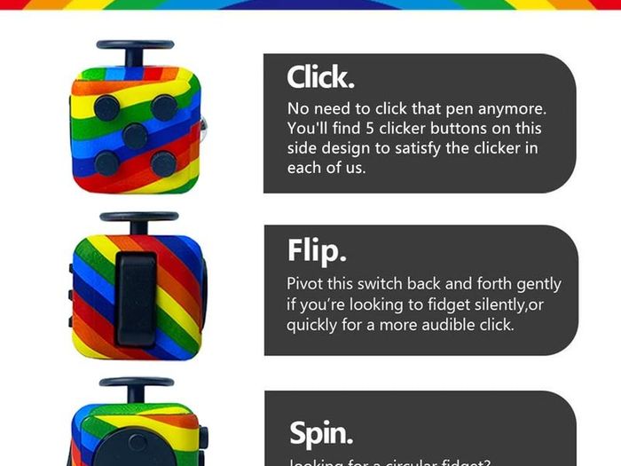 Rainbow Fidget Cube with 6 Sides Stress Relief Fiddle Toys Autism Sensory Toys Fidget Toys for Adults and Kids