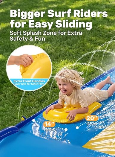18ft/548cm Triple Lanes Water Slides and 3 bodyboards, Backyard Lawn Water Slides with Sprinkler for Kids Adults Outdoor Water Toy fun in summer for Kids Adults