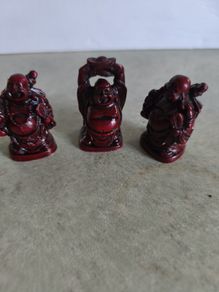 BRABUD Feng Shui 2in Red Resin Laughing Buddha Statue Figurines Set of 6