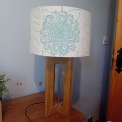 NEXT LAMP. Wooden base with silver bar