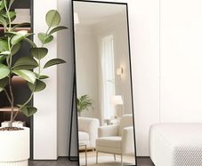 Full Length Mirror 140x40cm Free Standing, Hanging or Leaning, Large Floor Mirror with Black Aluminum Alloy Frame for Living Room or Bedroom