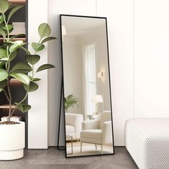 Full Length Mirror 140x40cm Free Standing, Hanging or Leaning, Large Floor Mirror with Black Aluminum Alloy Frame for Living Room or Bedroom