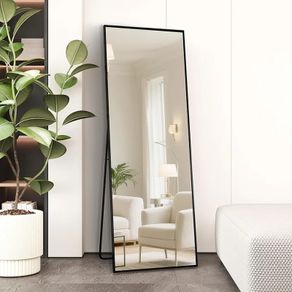 Full Length Mirror 140x40cm Free Standing, Hanging or Leaning, Large Floor Mirror with Black Aluminum Alloy Frame for Living Room or Bedroom